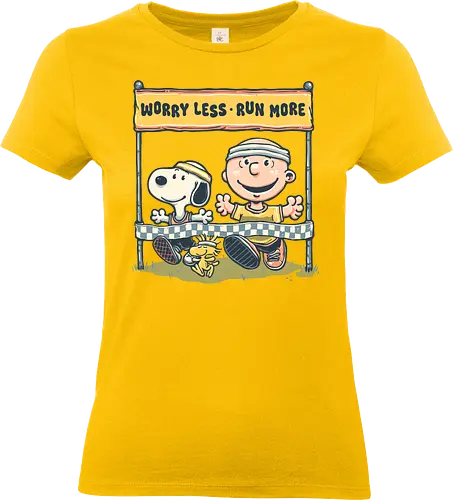 Worry Less Run More - Cartoons, comics, movie, mash up, parody, funny, humor, running, fitness - Standard T-Shirt (Women)