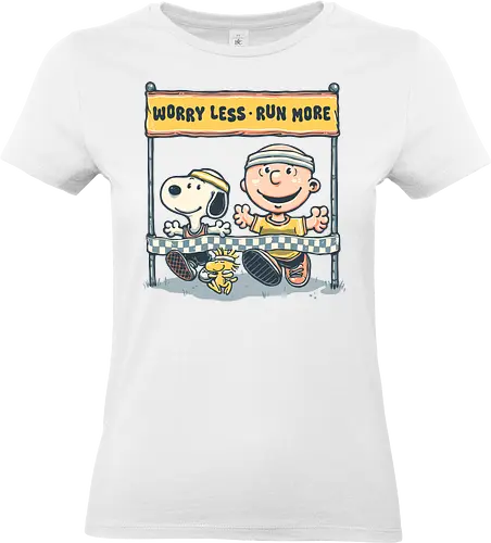 Worry Less Run More - Cartoons, comics, movie, mash up, parody, funny, humor, running, fitness - Standard T-Shirt (Women)
