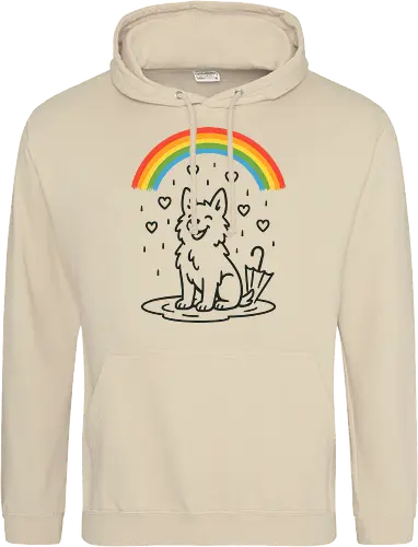 Happy Dog Under Rainbow Rain