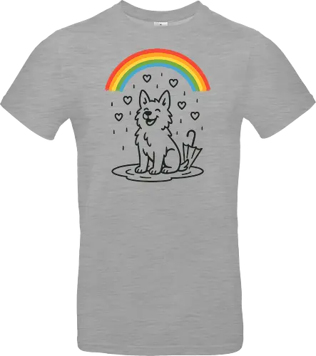 Happy Dog Under Rainbow Rain