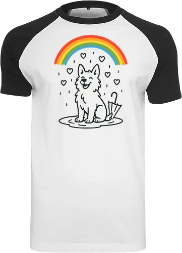 Happy Dog Under Rainbow Rain