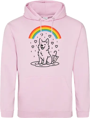 Happy Dog Under Rainbow Rain