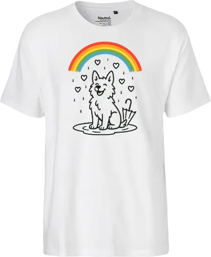 Happy Dog Under Rainbow Rain