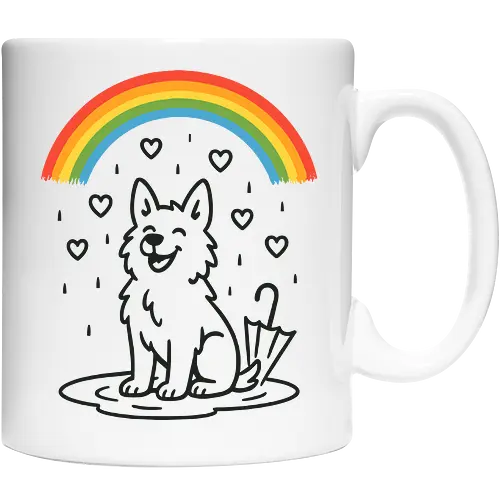 Happy Dog Under Rainbow Rain