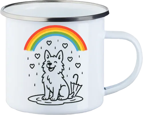 Happy Dog Under Rainbow Rain
