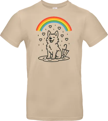 Happy Dog Under Rainbow Rain