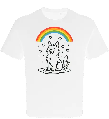 Happy Dog Under Rainbow Rain