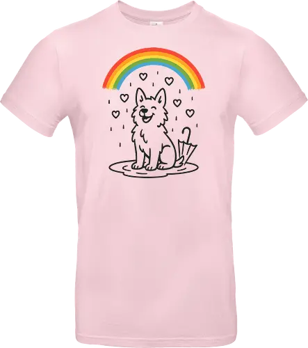 Happy Dog Under Rainbow Rain