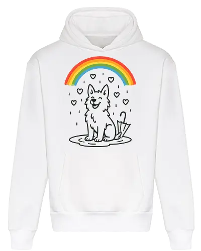 Happy Dog Under Rainbow Rain