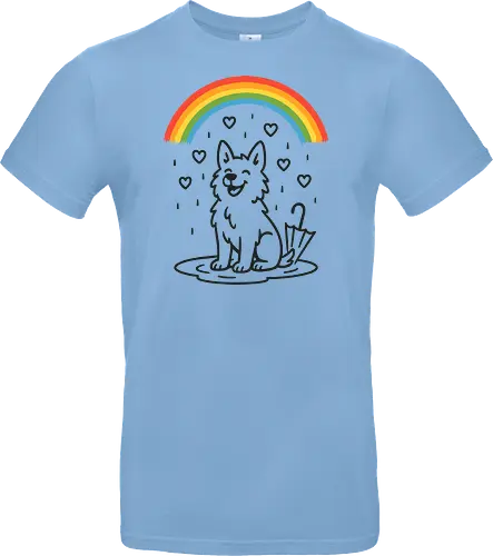 Happy Dog Under Rainbow Rain