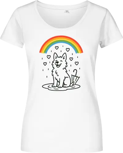 Happy Dog Under Rainbow Rain