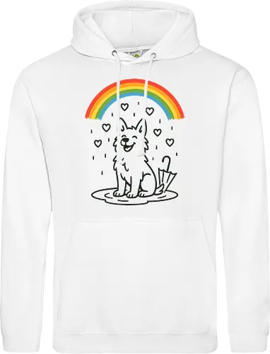 Happy Dog Under Rainbow Rain
