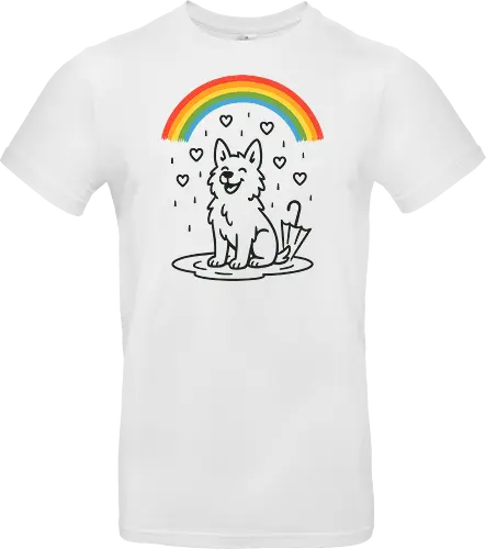 Happy Dog Under Rainbow Rain