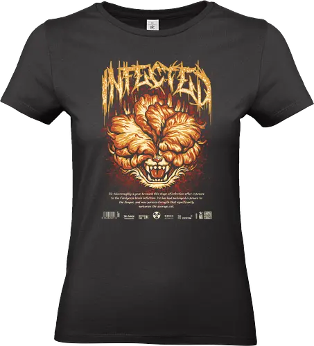 The Clicker Cat Death Metal - horror, infected, Parody, cat meme, meme, funny cat, catholic, cute cat, funny, cat joke, fungi, mushroom, fungus, skull, blackened death metal, death metal, heavy metal, metal font, deathcore, black metal, clicker zombie, clicker, ellie, gamer, gaming, joel, Last, tlou, zombie - Standard T-Shirt (Women)