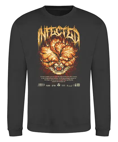 The Clicker Cat Death Metal - horror, infected, Parody, cat meme, meme, funny cat, catholic, cute cat, funny, cat joke, fungi, mushroom, fungus, skull, blackened death metal, death metal, heavy metal, metal font, deathcore, black metal, clicker zombie, clicker, ellie, gamer, gaming, joel, Last, tlou, zombie - Sweatshirt