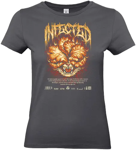 The Clicker Cat Death Metal - horror, infected, Parody, cat meme, meme, funny cat, catholic, cute cat, funny, cat joke, fungi, mushroom, fungus, skull, blackened death metal, death metal, heavy metal, metal font, deathcore, black metal, clicker zombie, clicker, ellie, gamer, gaming, joel, Last, tlou, zombie - Standard T-Shirt (Women)