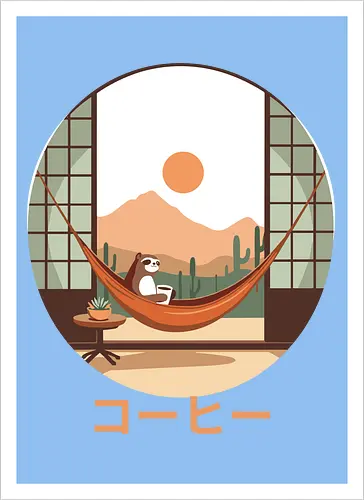Relaxing Sloth in Desert Sunset