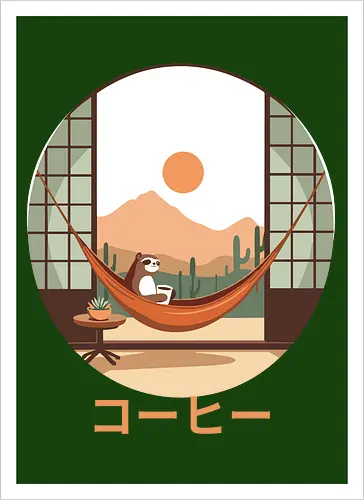 Relaxing Sloth in Desert Sunset