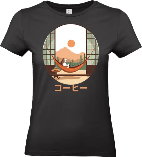 Relaxing Sloth in Desert Sunset - cozy, chill, slow living, nature, cute animal, sloth, relaxation, hammock, desert, sunset - Standard T-Shirt (Women)