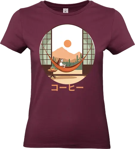 Relaxing Sloth in Desert Sunset - cozy, chill, slow living, nature, cute animal, sloth, relaxation, hammock, desert, sunset - Standard T-Shirt (Women)
