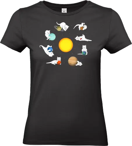 Chaos In The Solar System - cute cats, cute kittens, stars, kittens, planets, cat, animal, cats, catshirt, funny cats, kitten, kitty, kitty cats, pet, space - Standard T-Shirt (Women)