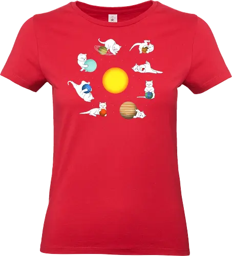 Chaos In The Solar System - cute cats, cute kittens, stars, kittens, planets, cat, animal, cats, catshirt, funny cats, kitten, kitty, kitty cats, pet, space - Standard T-Shirt (Women)