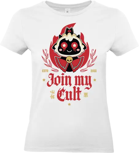 Join My Cult Emblem - aesthetic, cute, kawaii, cool, funny, chibi, sweet, japan, japanese, game, video game, gaming, geek, nerd, otaku, anime, animal, Lamb, the lamb, lamb - Standard T-Shirt (Women)