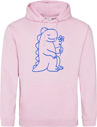 Gentle Blue Dinosaur with Flower