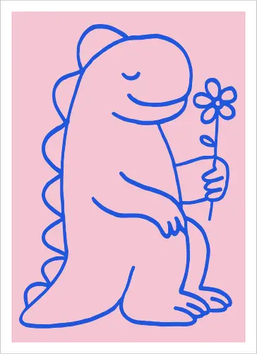  Gentle Blue Dinosaur with Flower