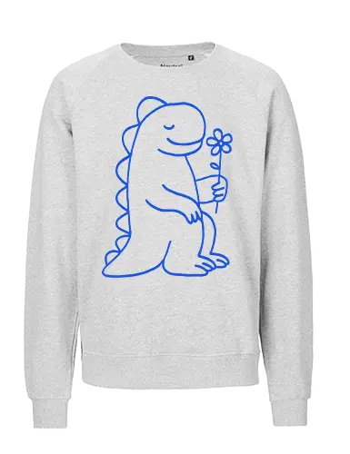  Gentle Blue Dinosaur with Flower - sweet dinosaur, cute dinosaur, blue dinosaur, dinosaur with flower, gentle dino, minimalist, kids design, friendly dinosaur - Fairtrade Sweatshirt