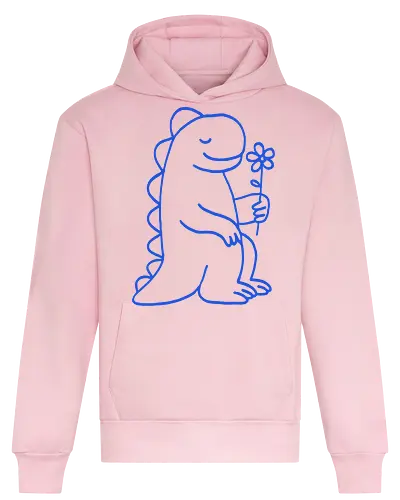  Gentle Blue Dinosaur with Flower - sweet dinosaur, cute dinosaur, blue dinosaur, dinosaur with flower, gentle dino, minimalist, kids design, friendly dinosaur - Heavyweight Hoodie