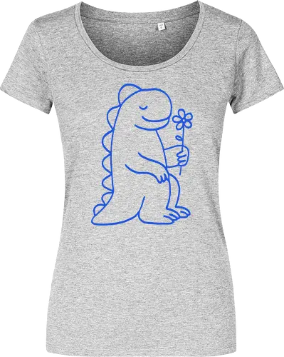 Gentle Blue Dinosaur with Flower