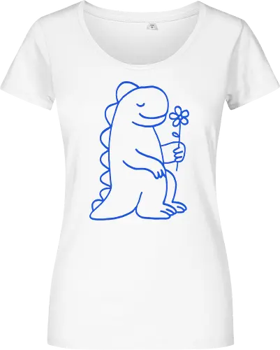  Gentle Blue Dinosaur with Flower