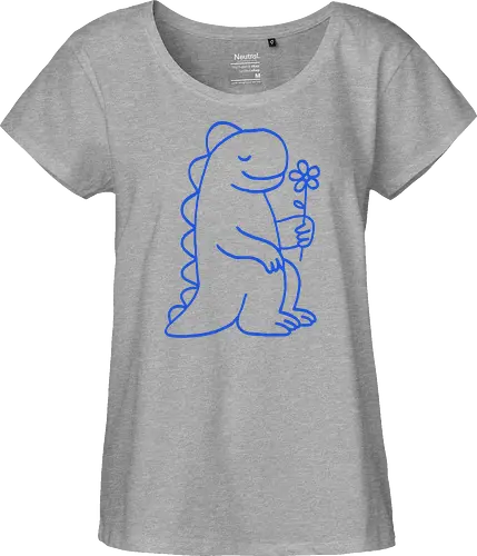  Gentle Blue Dinosaur with Flower