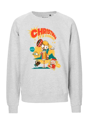 Weihnachten – Es kommt - bissige Weihnachten, Anti-Jubel, Weihnachten, düstere Feiertage, schwarzer Humor, Elf in Alarmbereitschaft, festlicher Zusammenbruch, lustige Weihnachten, Feiertags-Burnout, Weihnachtsmann-Panik - Fairtrade Sweatshirt