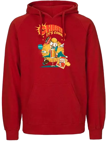 Weihnachten – Es kommt - bissige Weihnachten, Anti-Jubel, Weihnachten, düstere Feiertage, schwarzer Humor, Elf in Alarmbereitschaft, festlicher Zusammenbruch, lustige Weihnachten, Feiertags-Burnout, Weihnachtsmann-Panik - Fairtrade Hoodie