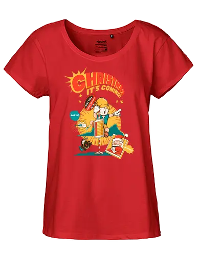 Weihnachten – Es kommt - bissige Weihnachten, Anti-Jubel, Weihnachten, düstere Feiertage, schwarzer Humor, Elf in Alarmbereitschaft, festlicher Zusammenbruch, lustige Weihnachten, Feiertags-Burnout, Weihnachtsmann-Panik - Fairtrade Girl Shirt