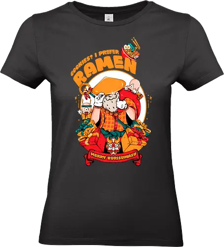 Kekse? Ich steh' mehr auf Ramen - Instantnudeln, japanische Weihnachten, Kawaii-Dämon, Oni-Elfenhelfer, Ramen-Weihnachtsmann, Samurai-Weihnachtsmann, Weihnachtsmann, Weihnachtsmann mit Katana, Weihnachten - Standard T-Shirt (Women)