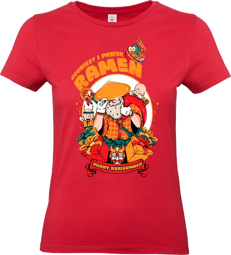 Kekse? Ich steh' mehr auf Ramen - Instantnudeln, japanische Weihnachten, Kawaii-Dämon, Oni-Elfenhelfer, Ramen-Weihnachtsmann, Samurai-Weihnachtsmann, Weihnachtsmann, Weihnachtsmann mit Katana, Weihnachten - Standard T-Shirt (Women)