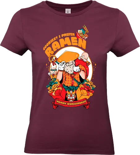Kekse? Ich steh' mehr auf Ramen - Instantnudeln, japanische Weihnachten, Kawaii-Dämon, Oni-Elfenhelfer, Ramen-Weihnachtsmann, Samurai-Weihnachtsmann, Weihnachtsmann, Weihnachtsmann mit Katana, Weihnachten - Standard T-Shirt (Women)