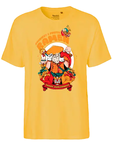 Kekse? Ich steh' mehr auf Ramen - Instantnudeln, japanische Weihnachten, Kawaii-Dämon, Oni-Elfenhelfer, Ramen-Weihnachtsmann, Samurai-Weihnachtsmann, Weihnachtsmann, Weihnachtsmann mit Katana, Weihnachten - Fairtrade T-Shirt