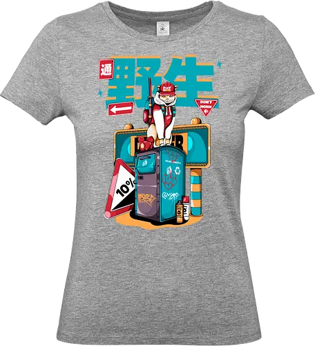 Stadtkatze - Straßenkatze, Bladecore, Cybercuteness, dystopische Neko, Graffiti-Katze, Kawaii-Kämpfer, Neo-Tokio-Neko, Samurai-Katze, Straßenkatzen, Stadtkatze - Standard T-Shirt (Women)