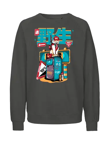 Stadtkatze - Straßenkatze, Bladecore, Cybercuteness, dystopische Neko, Graffiti-Katze, Kawaii-Kämpfer, Neo-Tokio-Neko, Samurai-Katze, Straßenkatzen, Stadtkatze - Fairtrade Sweatshirt