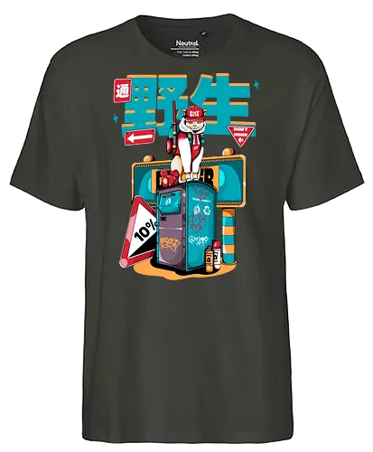 Stadtkatze - Straßenkatze, Bladecore, Cybercuteness, dystopische Neko, Graffiti-Katze, Kawaii-Kämpfer, Neo-Tokio-Neko, Samurai-Katze, Straßenkatzen, Stadtkatze - Fairtrade T-Shirt