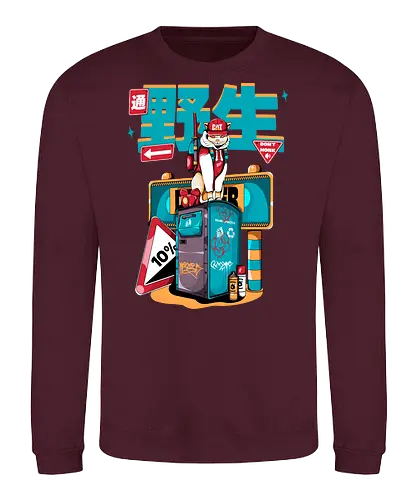 Stadtkatze - Straßenkatze, Bladecore, Cybercuteness, dystopische Neko, Graffiti-Katze, Kawaii-Kämpfer, Neo-Tokio-Neko, Samurai-Katze, Straßenkatzen, Stadtkatze - Sweatshirt
