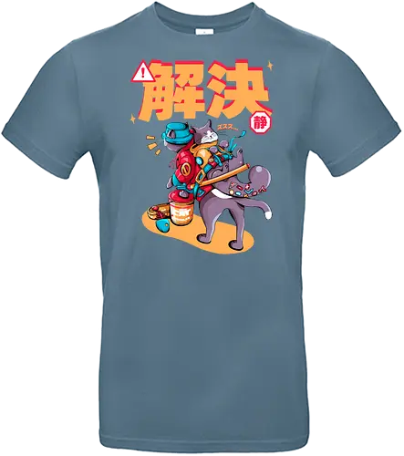 Streunerkatzen - Straßenkatze, Straßenkatzen, Cyberpunk-Katze, Kanji, Kawaii-Dystopie, Neo-Tokio-Katze, Ramen, sanftes Chaos, streunende Katzen, Stadtkatze - Standard T-Shirt