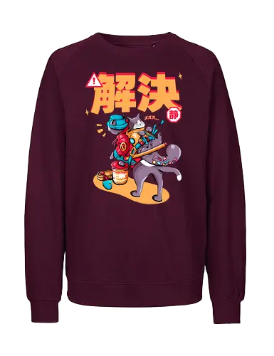 Streunerkatzen - Straßenkatze, Straßenkatzen, Cyberpunk-Katze, Kanji, Kawaii-Dystopie, Neo-Tokio-Katze, Ramen, sanftes Chaos, streunende Katzen, Stadtkatze - Fairtrade Sweatshirt