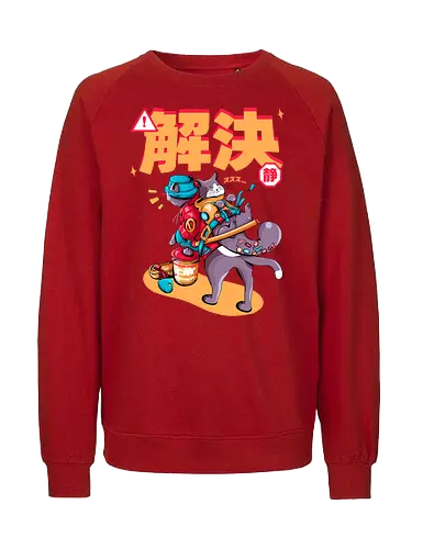 Streunerkatzen - Straßenkatze, Straßenkatzen, Cyberpunk-Katze, Kanji, Kawaii-Dystopie, Neo-Tokio-Katze, Ramen, sanftes Chaos, streunende Katzen, Stadtkatze - Fairtrade Sweatshirt
