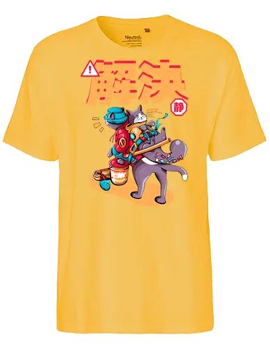 Streunerkatzen - Straßenkatze, Straßenkatzen, Cyberpunk-Katze, Kanji, Kawaii-Dystopie, Neo-Tokio-Katze, Ramen, sanftes Chaos, streunende Katzen, Stadtkatze - Fairtrade T-Shirt