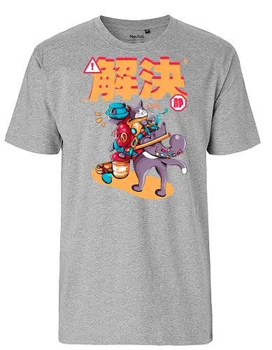 Streunerkatzen - Straßenkatze, Straßenkatzen, Cyberpunk-Katze, Kanji, Kawaii-Dystopie, Neo-Tokio-Katze, Ramen, sanftes Chaos, streunende Katzen, Stadtkatze - Fairtrade T-Shirt